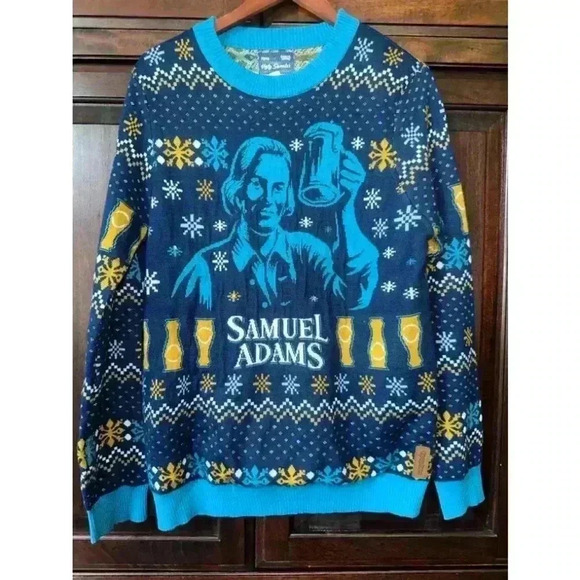 Tipsy Elves Samuel Adams Ugly Sweater! Blue & Yellow! Men’s Size Large! - Picture 1 of 8